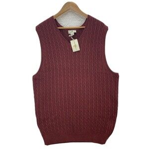 Southern Pines Sweater Men's 2XL Red Cable Knit Vest V-Neck American Preppy NWT